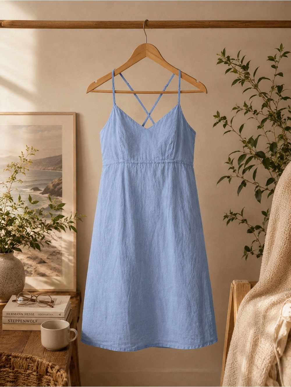 Old Navy Light Blue Linen Strap Dress